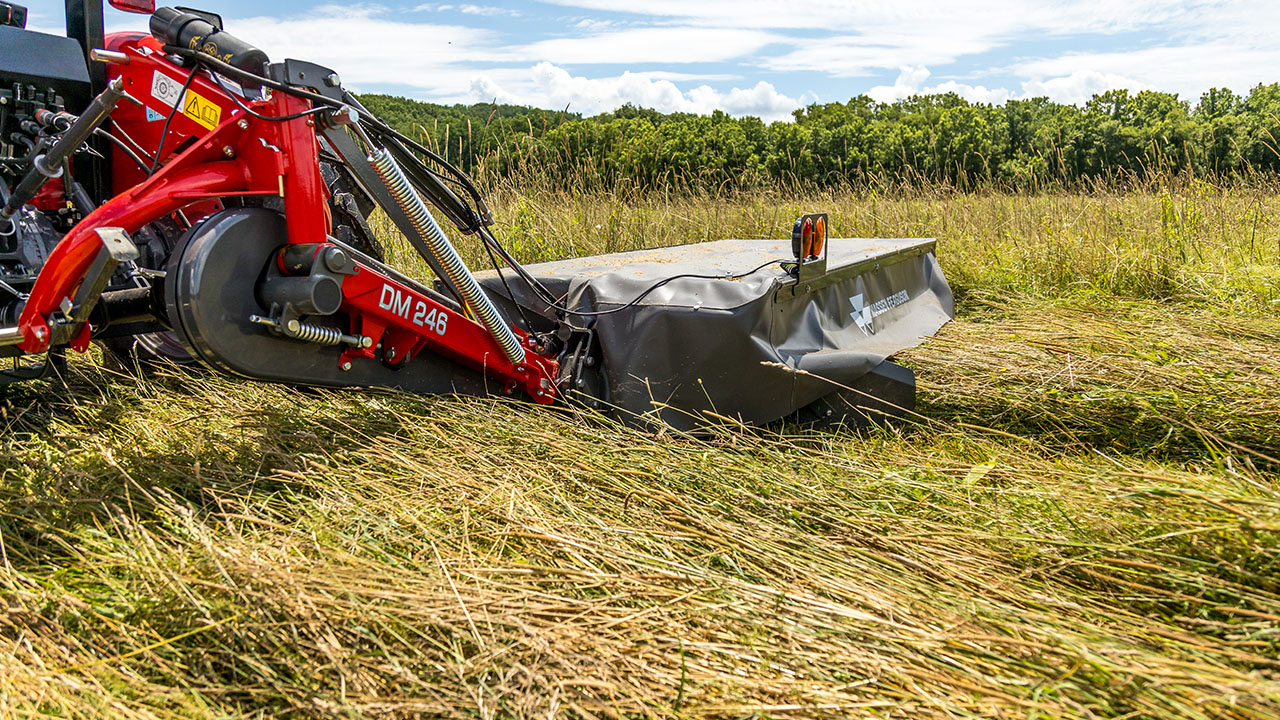 Thumbnail for Close-up of Massey Ferguson DM Series Disc Mower cutting tall grass, built for durability, clean cuts, and dependable field performance.