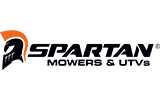 Spartan Mowers and UTVs logo featuring a stylized Spartan helmet in black and orange.