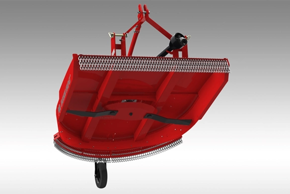 Underside of Bush Hog BH216 Rotary Cutter - showing blades and reinforced deck structure