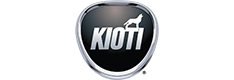 Kioti logo with silver and black badge design for brand representation on dark backgrounds