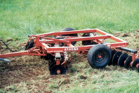Athens tillage equipment with sharp disc blades, ready for rugged fieldwork.