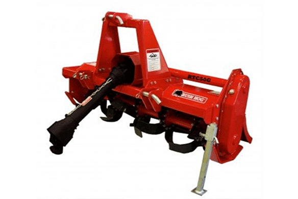 Bush Hog RTC50G rotary tiller with rugged gearbox and side-shift capability, built for efficient soil preparation and seedbed cultivation on small to mid-sized farms.
