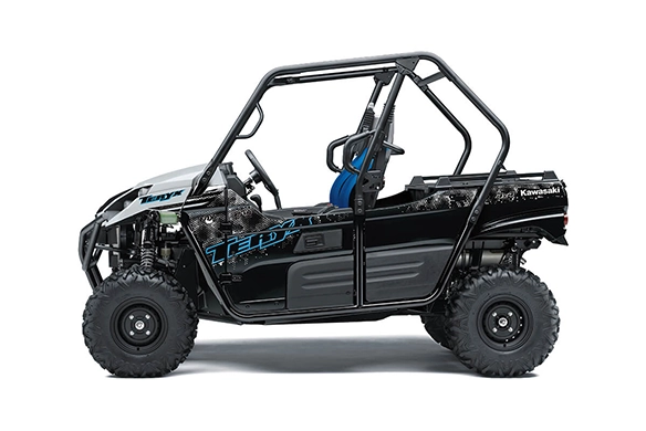 Side view of Kawasaki Teryx 2-passenger UTV in studio setting