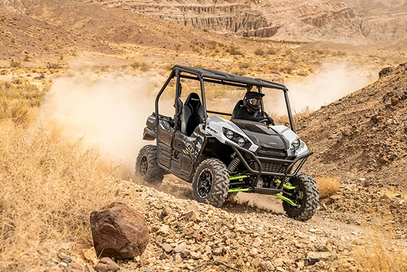 Kawasaki Teryx S LE side-by-side exploring a desert path.
