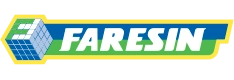 Official Faresin brand logo with blue cube grid icon and bold yellow, green, and white text.