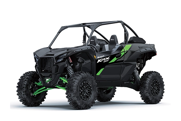 Front angle of Kawasaki Teryx KRX 1000 UTV with aggressive design and suspension