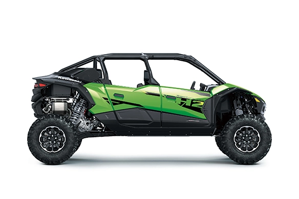 Side profile of Kawasaki Teryx 4 H2 showing four-passenger seating and suspension design