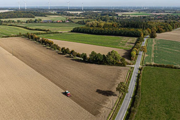 Aerial view of farm lands managed by PTx Trimble Land Prepartion solutions.