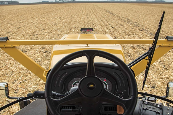 View from inside TerraGator cab overlooking crop field