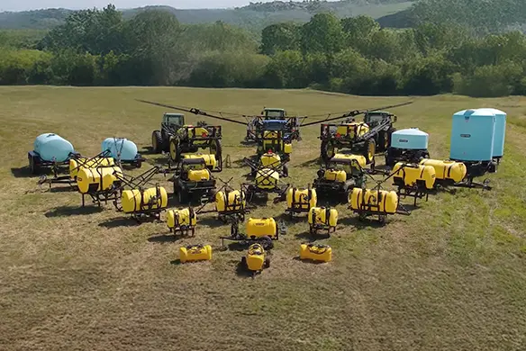 Aerial close up view of Protank Ag Equipment products.