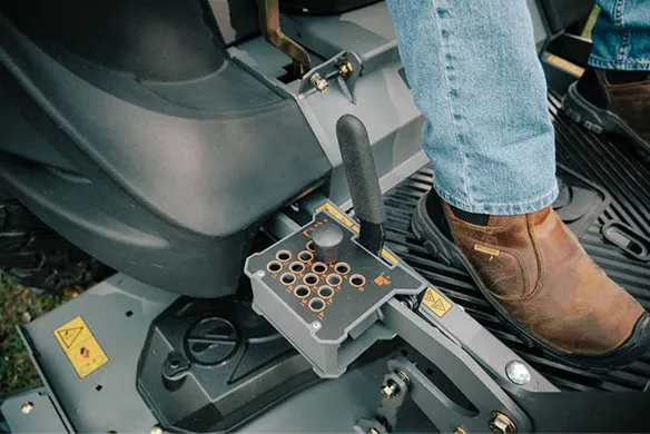 Control and adjustment features on a Spartan RZ-XD zero-turn mower designed for operator comfort and precision