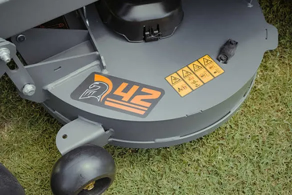Spartan Shield zero-turn mower featuring durable fabricated cutting deck for clean residential mowing