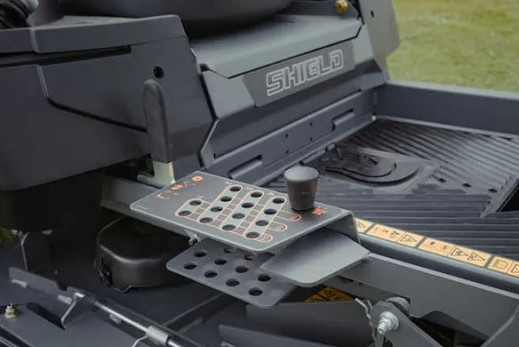 Operator controls and seating on Spartan Shield zero-turn mower built for comfort and control