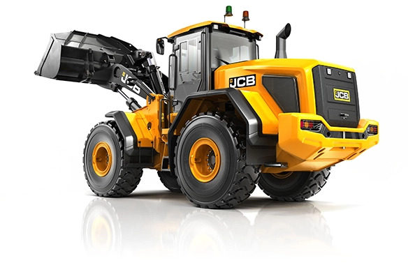 Rear three-quarter view of JCB 457S wheel loader showing counterweight and advanced cooling system