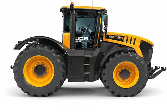 JCB 8000 Series tractor side profile on white background showing full chassis and tires